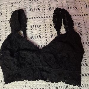 aerie Black Lace Longline Bralette with Scalloped Straps